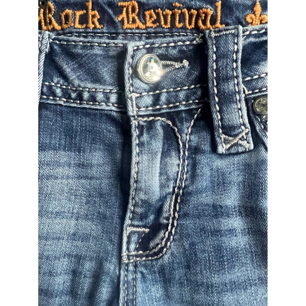 Rock Revival Greer Bootcut Jeans Women 26 Medium Wash Rhinestone Fleur De Lis - Picture 5 of 16